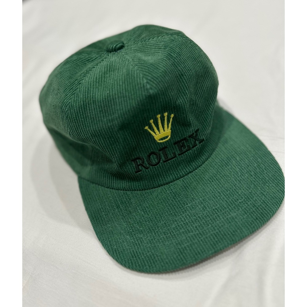 RARE Rolex Green Corduroy Trucker Hat Adjustable Snapback Logo Cap Mens
